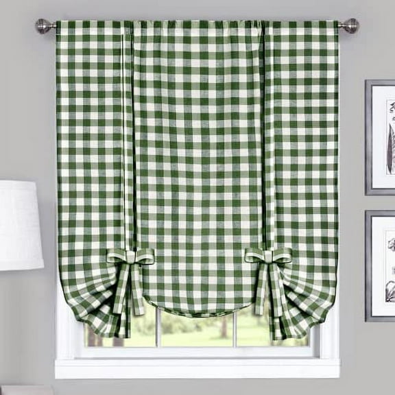 Buffalo Check Gathered Swag Window Curtain Pair - 72 Inch Width, 63 Inch Length - Sage & Ivory Plaid - Light Filtering Farmhouse Country Drapes for Bedroom Living & Dining Room by Achim Home Decor