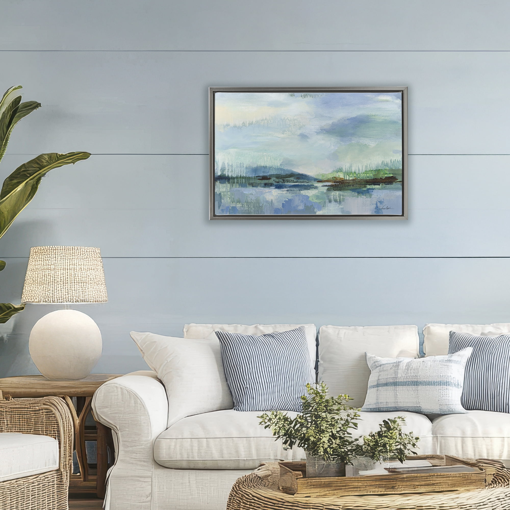Stupell Industries Rain Over The Lagoon Gray Framed Floater Canvas Wall Art, design by Silvia Vassileva