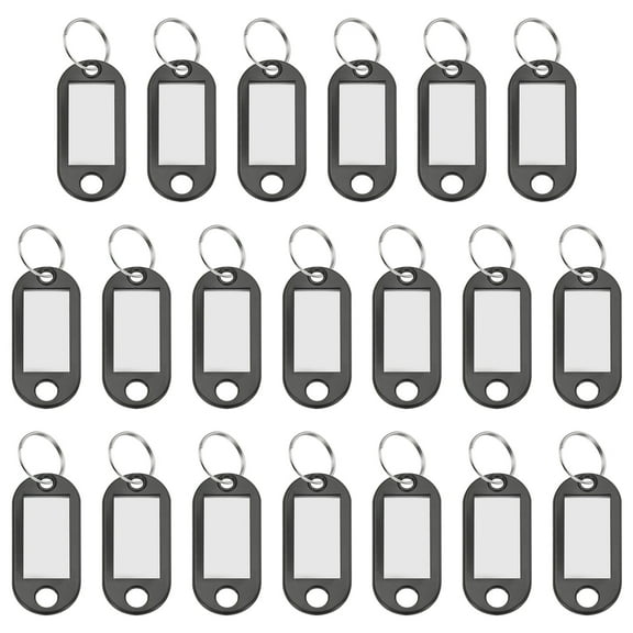 Uxcell Plastic Key Tags with Split Ring Label Window Identifiers ID Keychain Tags for Name Luggage Black