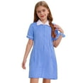 thumbnail image 2 of iixpin Girls Short Dress Collar Skater Tunic Causal Cute School Uniform Kids Party Dress for Summer Blue 10, 2 of 6