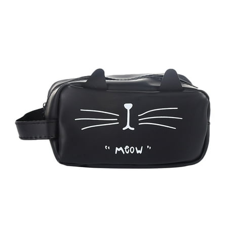 Leather Pencil - PU Leather Large Capacity Pencil Pen Box Bag Cat Patterns Zipper Stationery Case