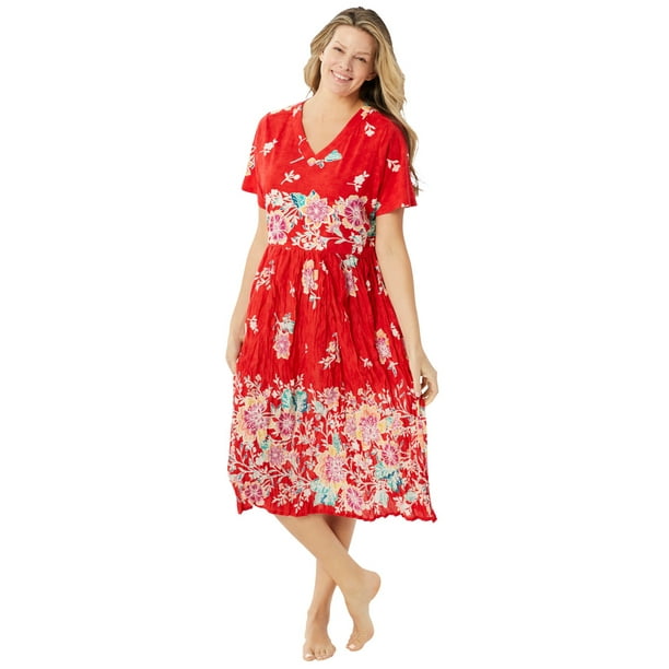 Only Necessities Women's Plus Size Crinkle Cotton Dress or Nightgown