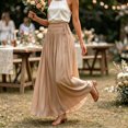 thumbnail image 5 of Zynoxe Womens Maxi Skirts Casual Ruched Elastic Drawstring High Waist Boho Skirts Versatile Elegant Dating Breathable Travel Boho Skirts Khaki S, 5 of 7