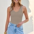 thumbnail image 7 of Endives Women's Camisole Tops Summer Ribbed Slim Fit V Neck Vest Top Basic Knitted Casual Tank Top Khaki, 7 of 7