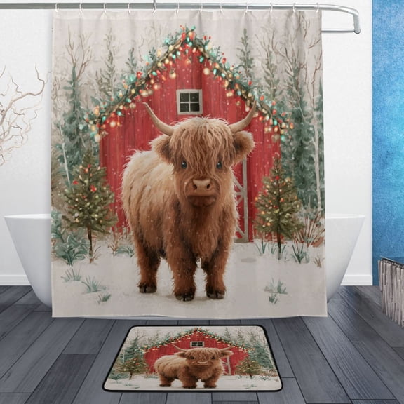 Bathroom Sets Curtain and Rug Sets 23.6x15.7 in Non-Slip Mat and 60x72 in Shower Curtain for Home Bath Dcor Cute Highland Cow Pattern