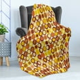 thumbnail image 4 of Mid Century Soft Flannel Fleece Throw Blanket, Retro-Themed Styled Round Edged Square Pattern in Old Earth Tones, Cozy Plush for Indoor and Outdoor Use, 50" x 70", Brown Yellow Coral, by Ambesonne, 4 of 5