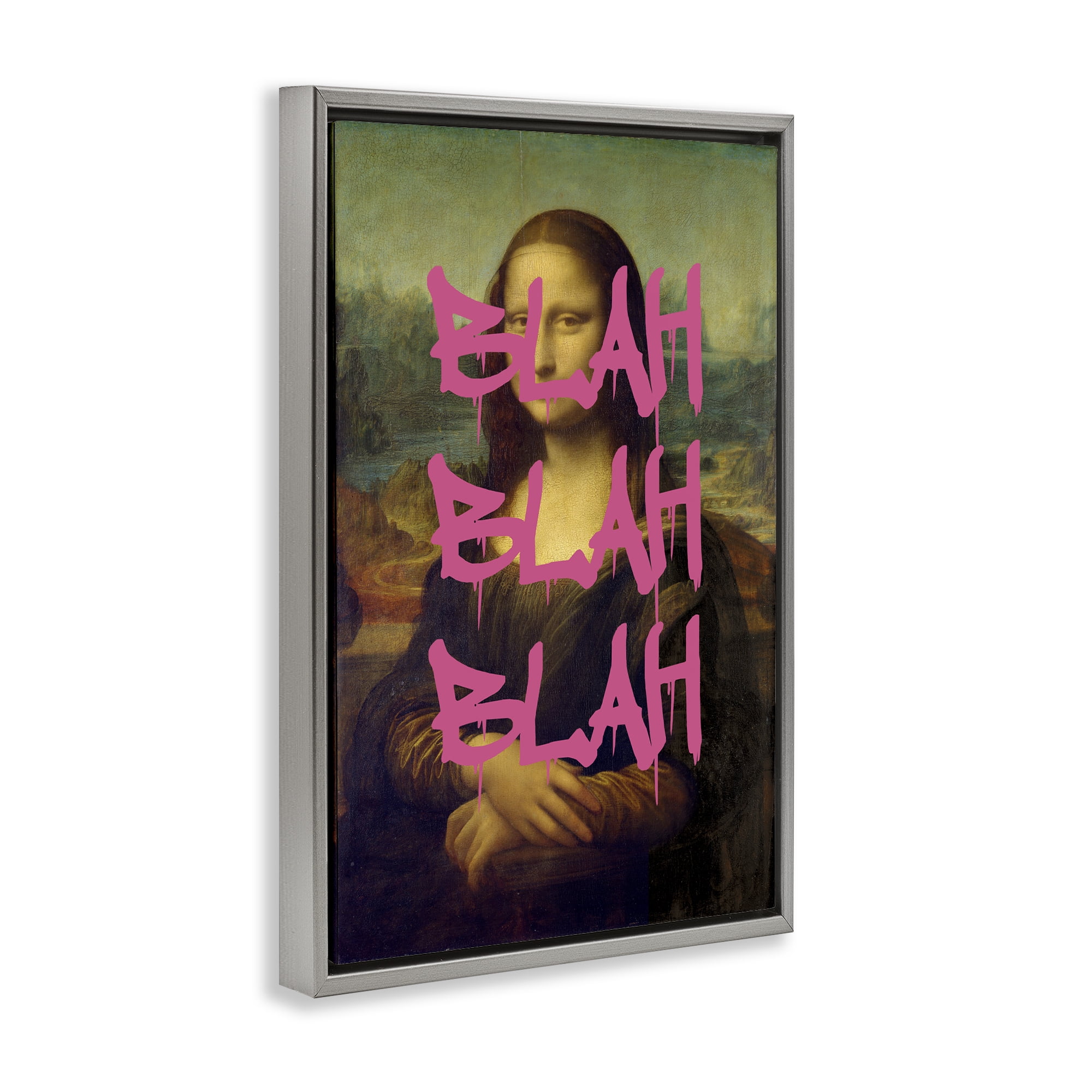 Graffiti Over Mona Lisa Gray Framed Floater Canvas Wall Art, design by Masters Redux