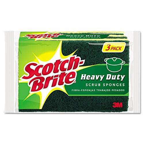 Scotch-Brite HD-3 Heavy-Duty Scrub Sponges, Green/Yellow, Pack Of 3