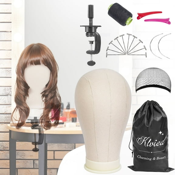 22 Inch Cork Canvas Block Head Mannequin Head for Wigs, Wig Head Stand for Display Styling Wigs Making Kit ，Including Doll Head Storage Bag