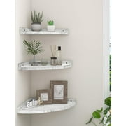 Afuly Corner Floating Shelves Wall Mounted, Rustic Pine Wood Corner Floating Shelf Set of 3, Distressed White Corner Wall Shelves for Living Room Kitchen Bedroom Bathroom, 9.68x9.68 Inch