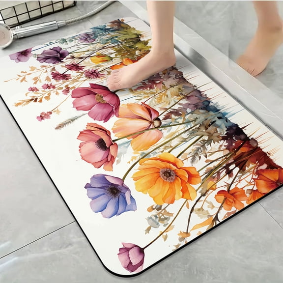 1pc Vivid Poppy Flower Bathroom Rug Bathroom Decor and Accessories- Durable,Anti Slip,And Quick Drying,Suitable For Indoor/outdoor Use - Perfect For Bathrooms,Bedrooms,Kitchens