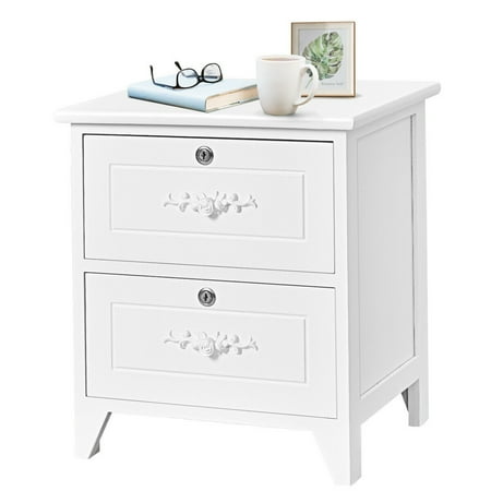 White Bedside Cabinets Sale Costway Solid Wood Elegant Nightstand W/2 Locking Drawer End Table Bedside Cabinet White ()