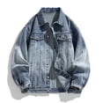 thumbnail image 2 of Men's Denim Jackets Solid Color Lapel Button Down Retro Loose Casual Jeans Jackets Trucker Coat, 2 of 6