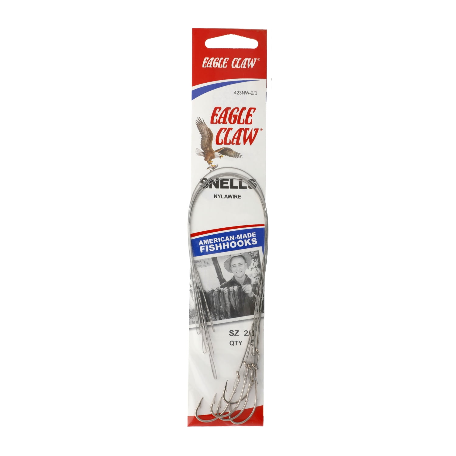 (2 pack) Eagle Claw Snelled Nylawire 5 Pack Nickel 2X Long Shank Hook, Size 2/0