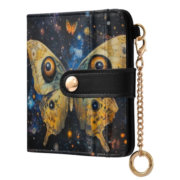 Qxltty Star Yellow Butterfly Ladies Wallet Rfid Slim Thin Compact Credit Card Women Wallet Zipper Coin Pocket and ID Window for Female Gifts