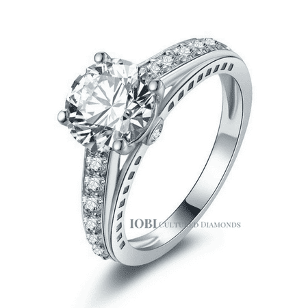- ON SALE - Daphne 2CT Solitaire Surprise Detail Cathedral IOBI Simulated Diamond Ring 10.75