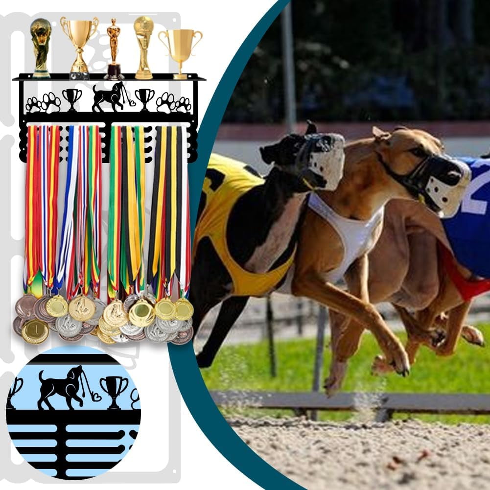 PH Dog Medal Holder Trophy Shelf Organizer Medal Hanging Display Rack Dog Competition Metal Medal Display Personalized Wall Mount Tiered Award Rack Gift for Pet 15.8x7.8inch Colorful