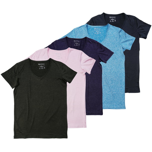 5-Pack Women's Short Sleeve V-Neck Activewear T-Shirt Dry-Fit Moisture  Wicking Perfomance Yoga Top - Walmart.com