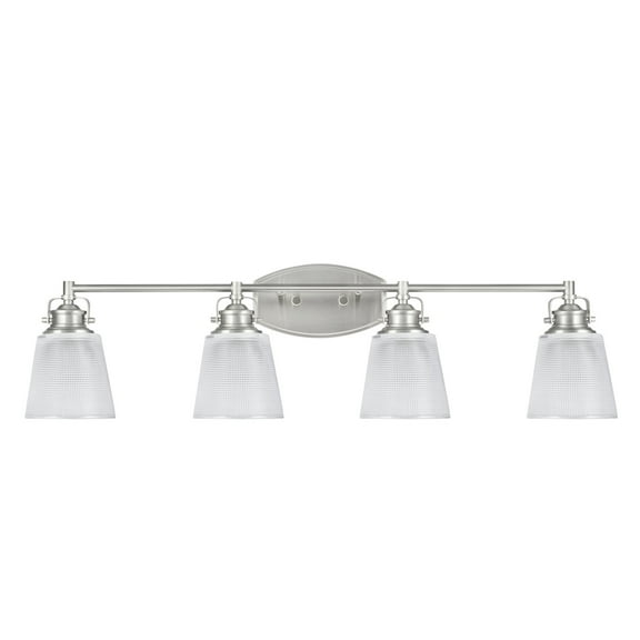 Aspen Creative 62088, Four-Light Metal Bathroom Vanity Wall Light Fixture, 33 1/2" Wide, Transitional Design in Brushed Nickel with Clear Glass Shade