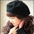 thumbnail image 3 of Gorro infantil Otoño e invierno Gorro infantil Boina infantil con perlas Gorro de pintor Boina de lana para niñas, 3 of 6