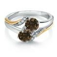 thumbnail image 2 of Gem Stone King 10K Yellow Gold and 925 Silver Brown Smoky Quartz and White Lab Grown Diamond Accent Engagement Ring for Women (1.03 Cttw, Gemstone, Round 5MM, Size 8), 2 of 4