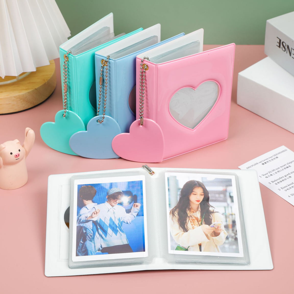 Kpop Photocard Holder Book - Mini Photo Album with Mirror-like Cover -  Photocard Binder for Small Photos - 32 Pockets - Pink 