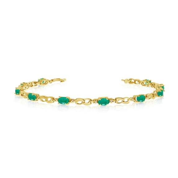 10K Yellow Gold Oval Emerald and Diamond Link Bracelet
