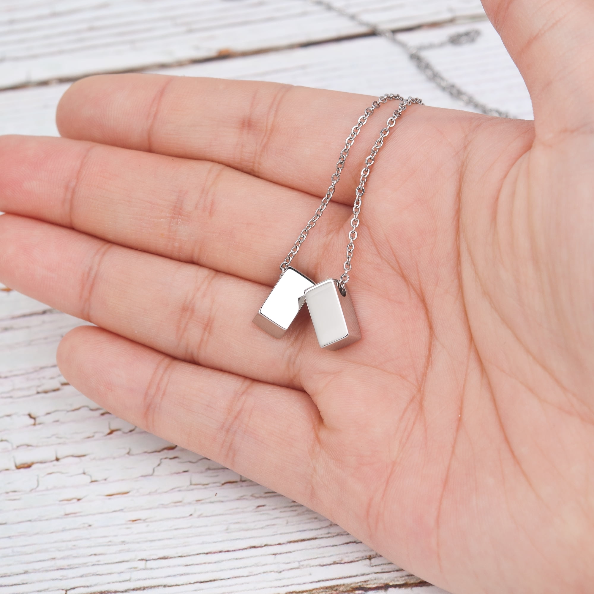 Anavia Sister Necklace, Sister Jewelry Gift, Gift for Sister, Sister Birthday Gift, Birthday Day Gift for Her, Double Cubes Pendant Necklace with Wish Card -[2 Silver Charms]
