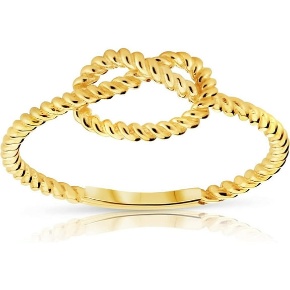 Solid 14k Gold Thin Textured Twisted Rope Love Knot Friendship Promise Ring 8