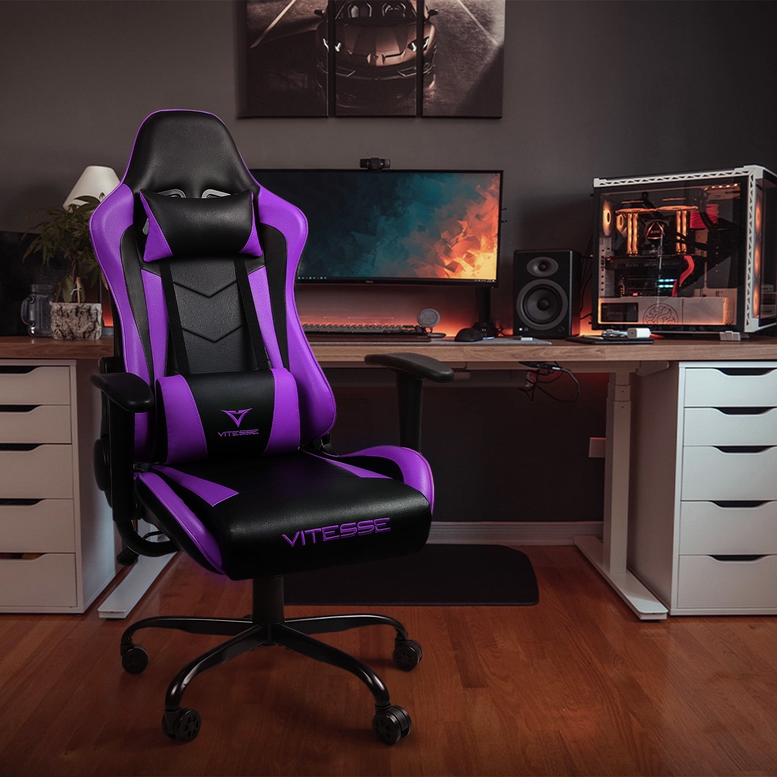 Waleaf Ergonomic Adult Gamer Chair, 330 lb Computer Chair, Racing Gaming Office Chair, Gamer Height Adjustable Swivel Chair with Lumbar Support and Headrest