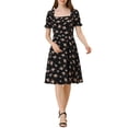 thumbnail image 2 of Allegra K Women's Floral Square Neck Midi Smocked A-Line Dress, 2 of 6