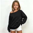 thumbnail image 6 of Girl's Off The Shoulder Sweatshirt Casual Long Sleeve Fall Pullover Top Asymmetrical Neck Oversized Plain Sweatshirt (Black 5-6 Years), 6 of 6