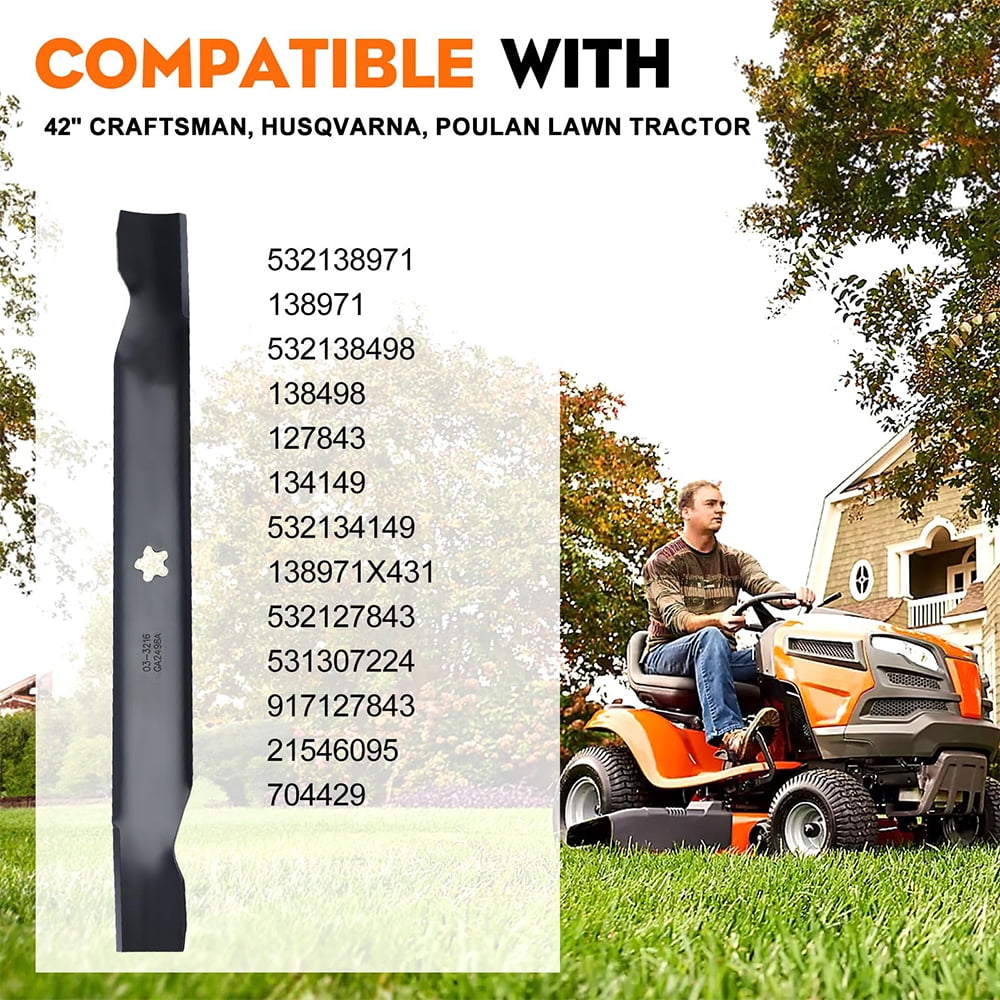 2 PCS Mower Blades for Craftsman LT1000 LT2000 42″ Riding Mower, Poulan Pro Husqvarna 42'' Deck Lawn Tractor 138971