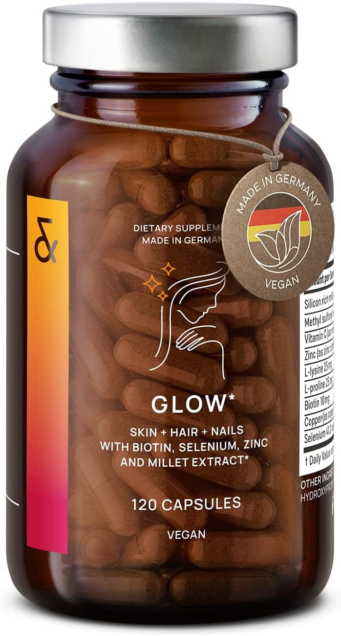 GLOW Hair Vitamins with Biotin 10000mcg, Zinc, Selenium & SiliciumRich