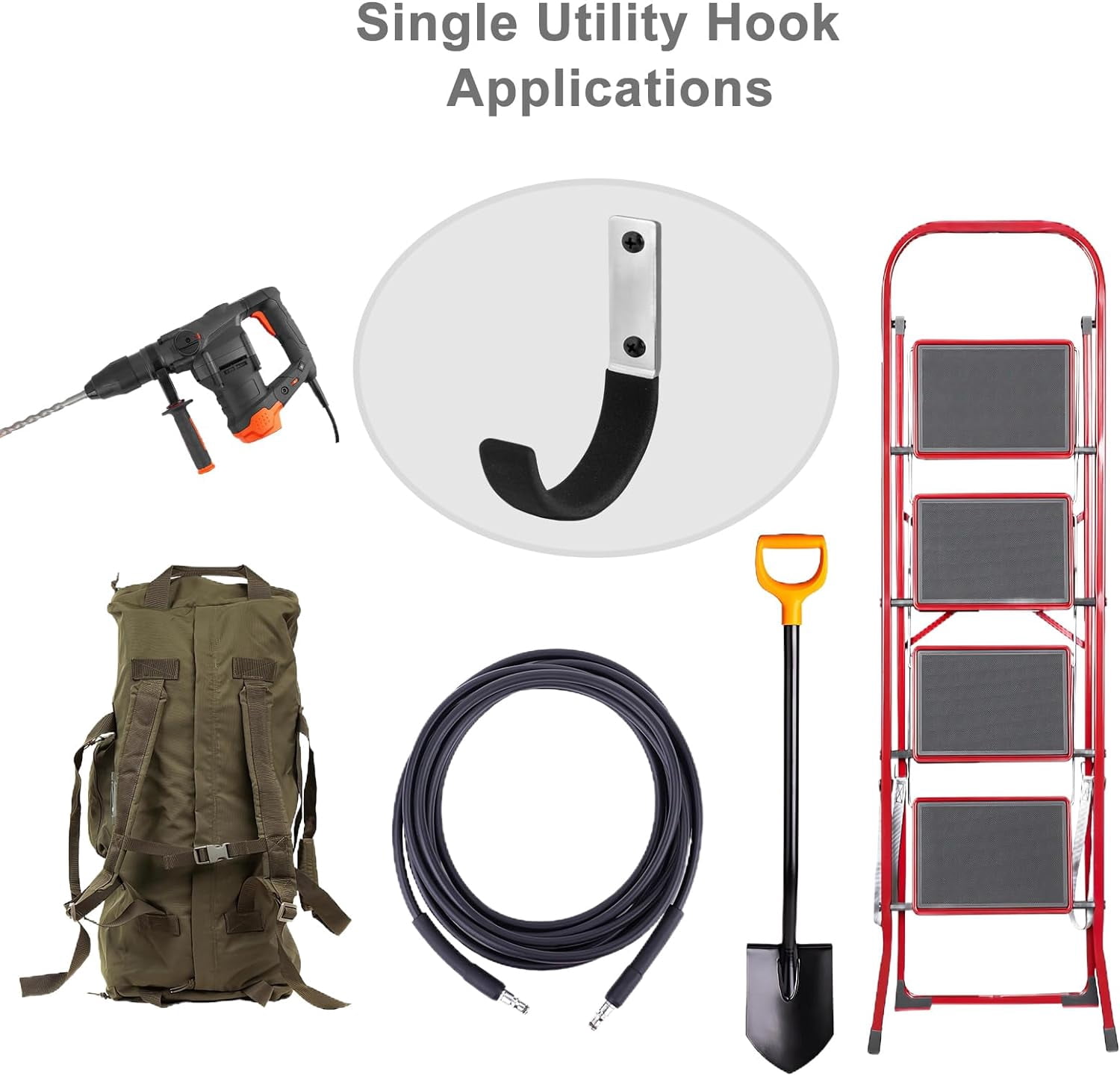 FEFEFW-6 Pcs Garage Storage Utility Hook, Upgraded Ladder Hangers, Shed J-Hooks, Heavy Duty Ladder Tool Holders for Garage Wall, Black Wall Hooks for Hanging Tools, Bikes, Hose, Shovels, Rakes