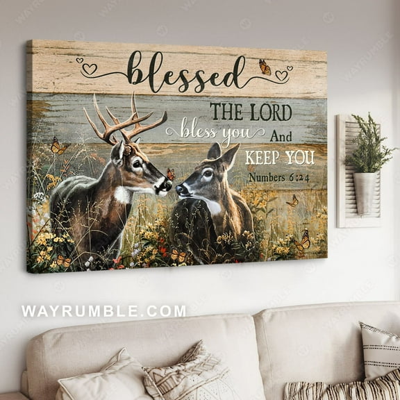 Deer Couple Painting, In The Forest, Blessed The Lord Bless You And Keep You - Jesus Landscape Poster Prints, Wall Art NO FRAMED POSTER