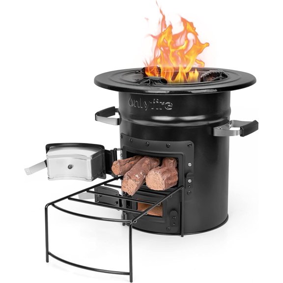 Camping Rocket Stove Outdoor Portable Wood Burning Camp Stove with High Fuel Efficiency, Real Campfire Stove for Outside Bonfire, Patio & Backyard Cooking, 12.7 x 12.7 x 11.4 Inch