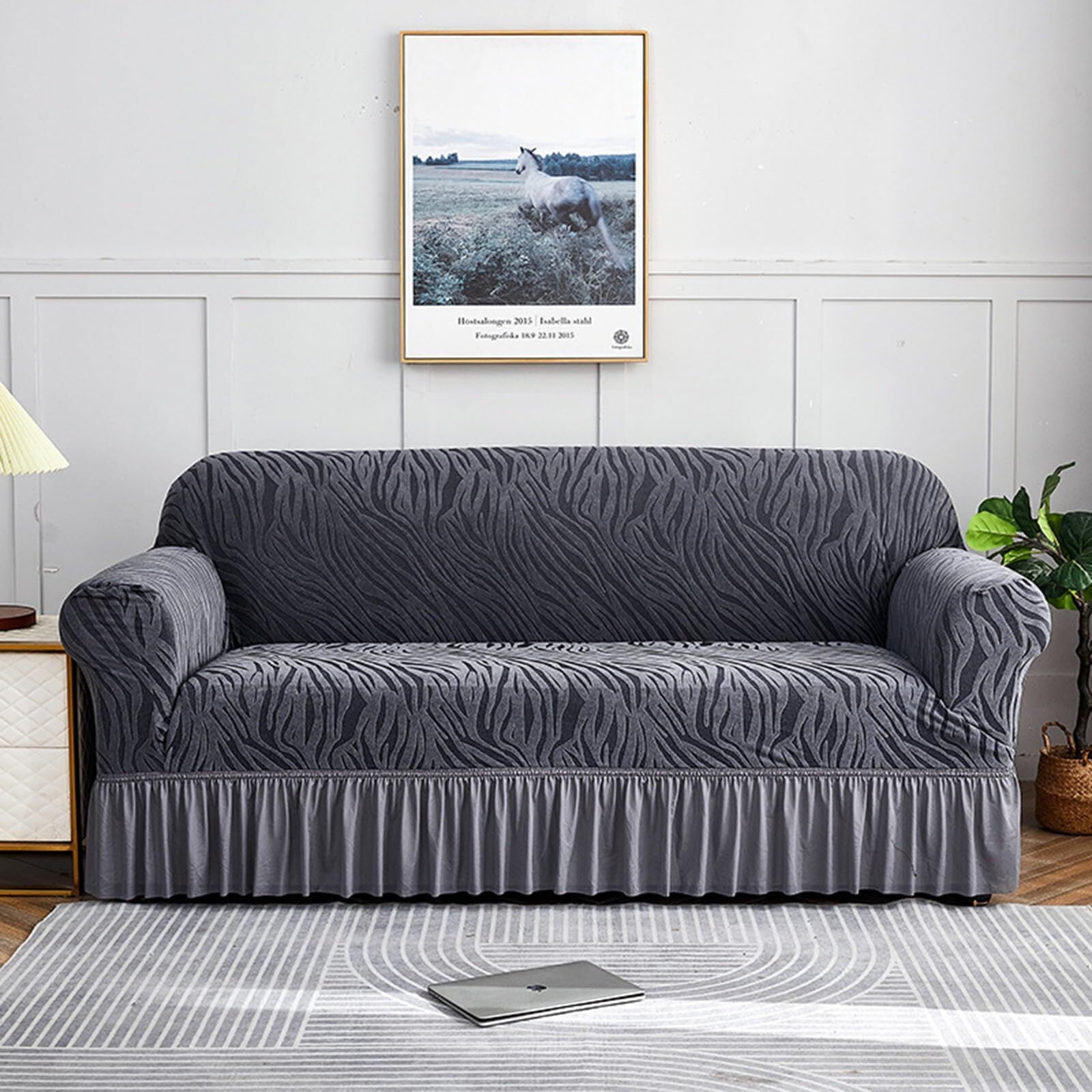 BH-JJSMGS 1 Piece Polyester Couch Cover Universal High Stretch Durable Sofa Cover Machine Washable Furniture Protector with Skirt for Living Room