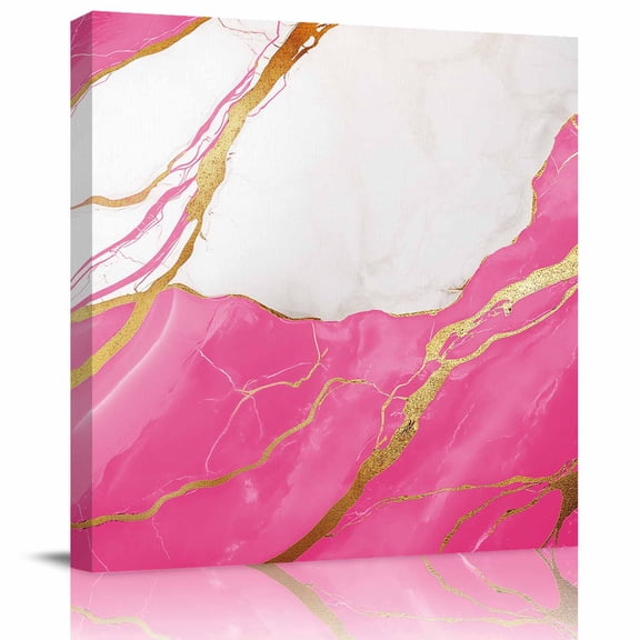 Framed Canvas Wall Art for Living Room Abstract Marble Wall Decor, Marble Pink Aesthetic Paintings for Bedroom Office Kitchen Bathroom, Ready to Hang Artwork Wall Pictures 8x8 Inch