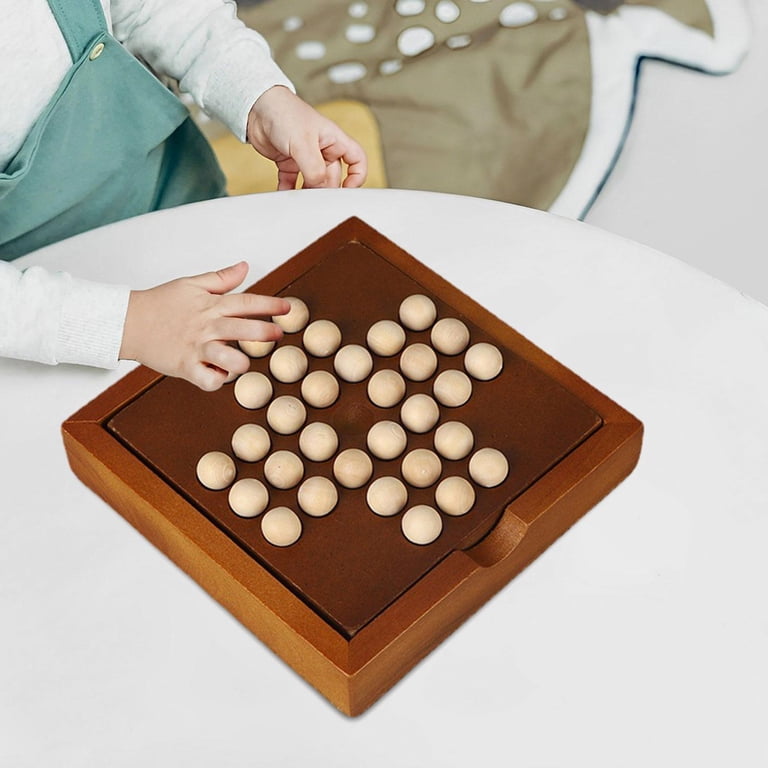 Wooden Solitaire Marble Game - Handcrafted Board With Drawer & Pouch, Brain Teaser For Kids & Adults