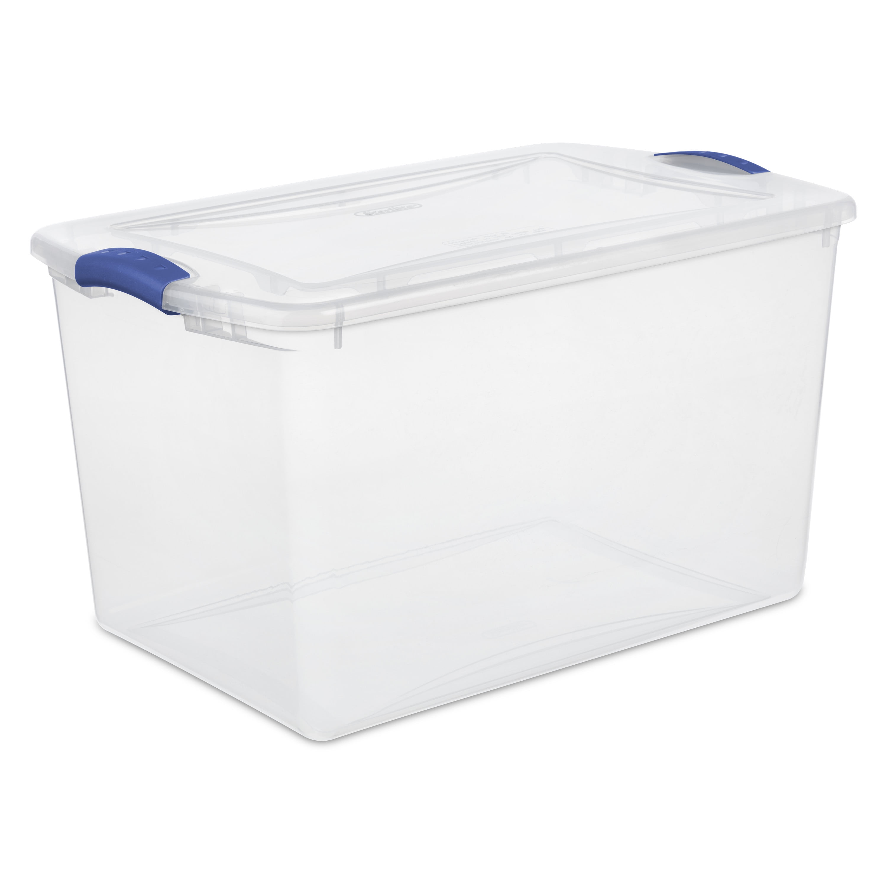 Sterilite 66 Qt. Clear Plastic Latch Box, Blue Latches with Clear Lid 