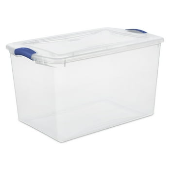 Sterilite 66 Qt. Clear Plastic Latch Box, Blue Latches with Clear Lid