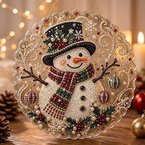 Christmas Pearl Diamond Painting Suncatcher Kit, DIY Craft for Adults Beginner,Pre-Assembled Metal Chain, Acrylic Snowflake Shape Board