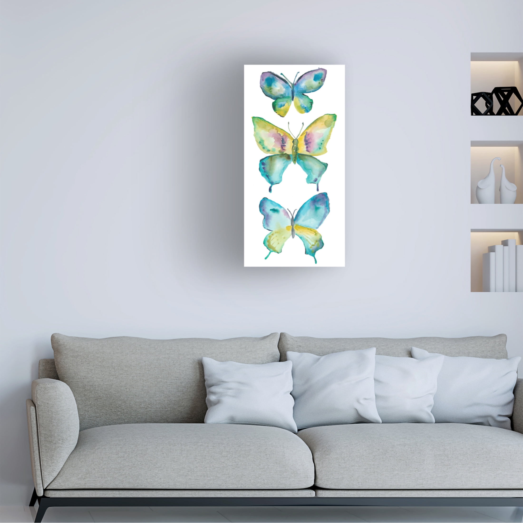 Canvas Wall Art - Chariklia Zarris 'Jeweled Butterflies IV' Wall Art for Living Room, Bedroom, or Office Décor by Trademark Fine Art - 16 x 32 Inches