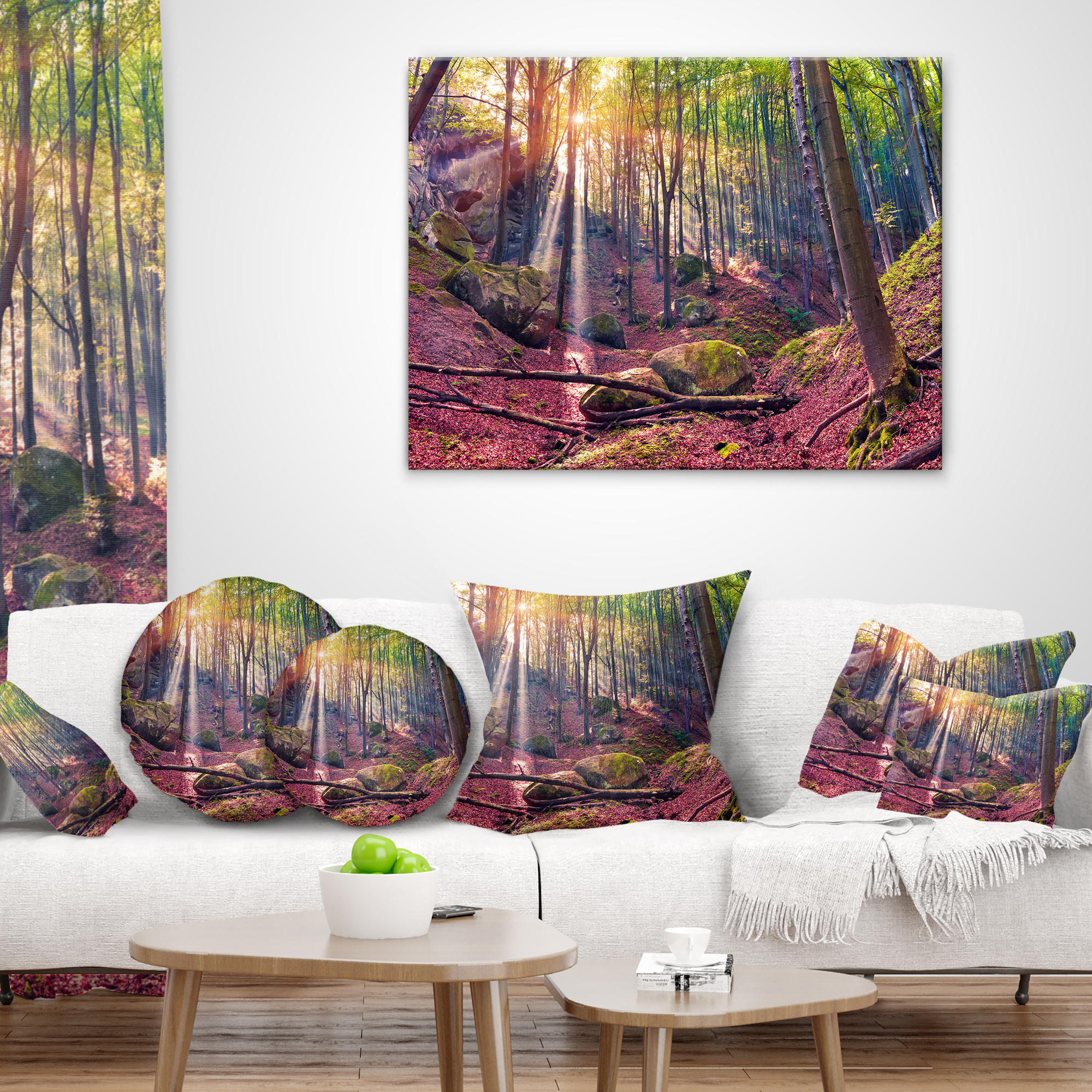 Designart Autumn Morning in Mystical Woods - Landscape Printed Throw Pillow - 12x20