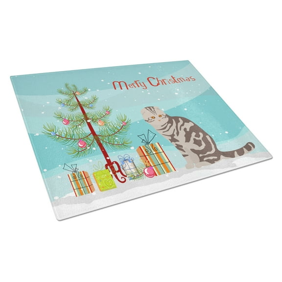 Carolines Treasures CK4768LCB Foldex Exotic Fold Cat Merry Christmas Glass Cutting Board Large, 12H x 16W, multicolor