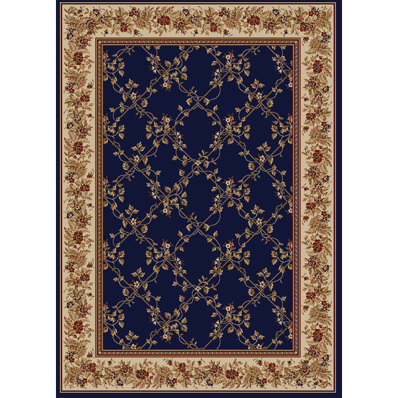 Vitaly Rafiqi Area Rug 1590 Traditional Navy Lattice Leaves 7' 9" x 11' Rectangle