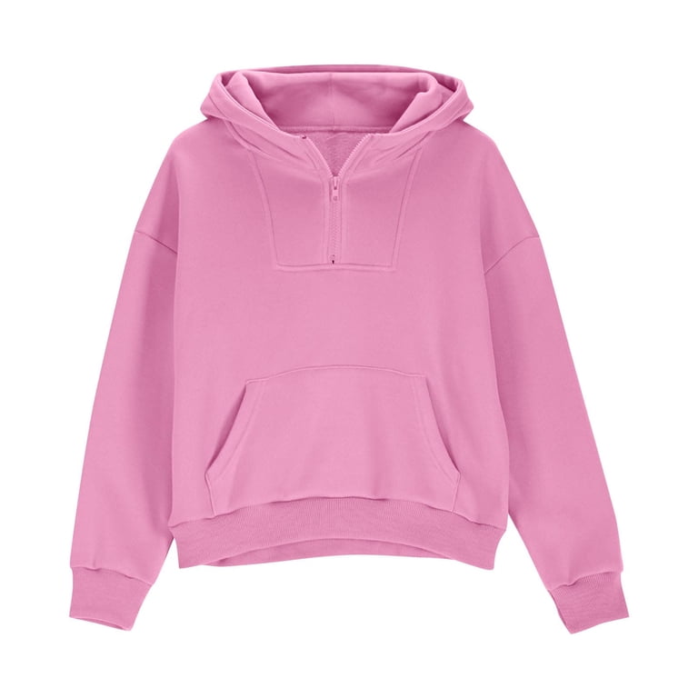 Kids Pullover Hoodie with Half Zip Front Kangaroo Pocket Long