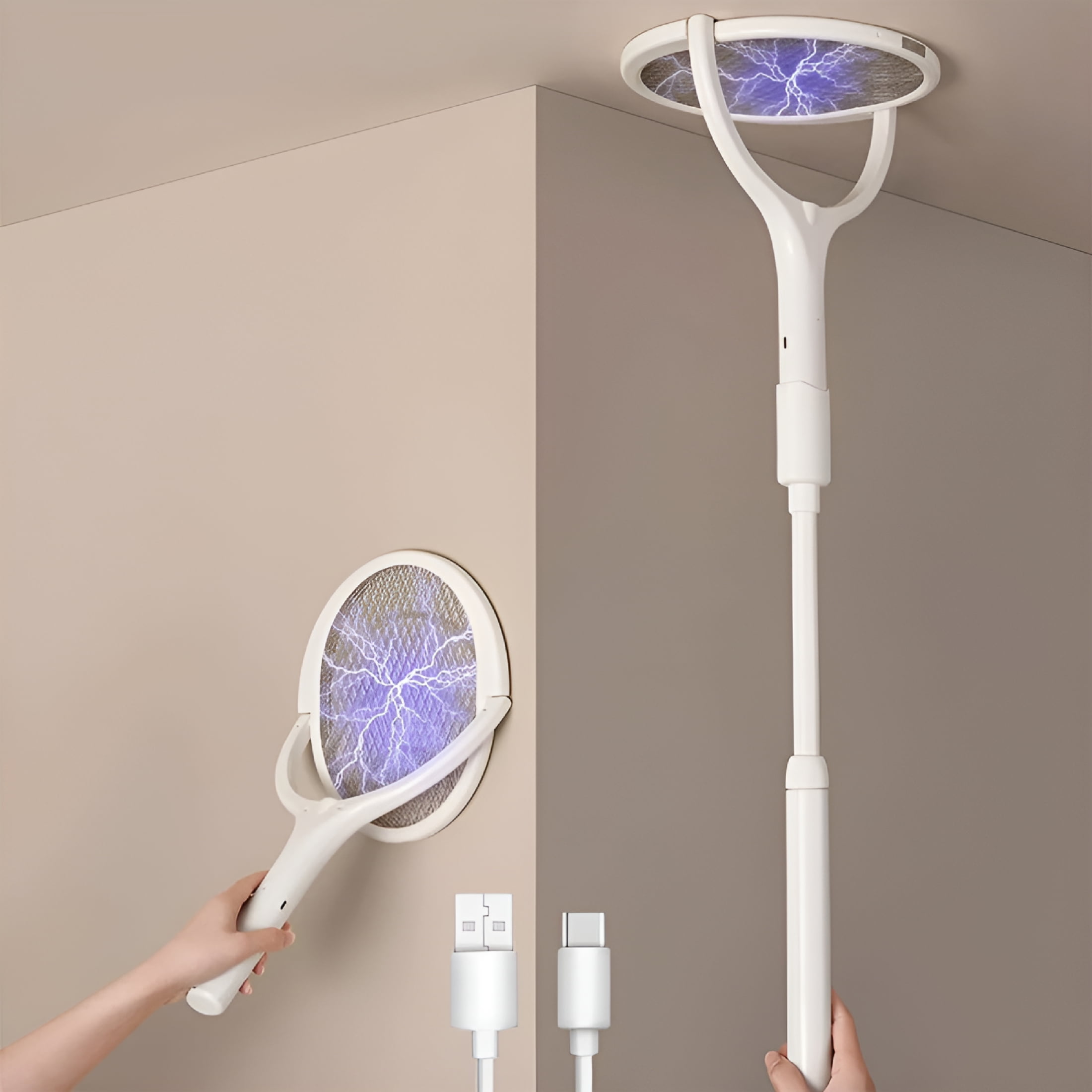 HBMYN GeckoMan Rotating Head Electric Fly Swatter with Telescopic Extension