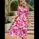 thumbnail image 5 of Vestidos de Verano para Mujer 2025, Informales, con Mangas Abullonadas, Cuello en V, Florales, Estilo Bohemio, Vestido . Rojo L, 5 of 9